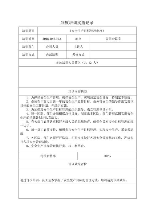 《安全生產目標管理制度》培訓實施記錄